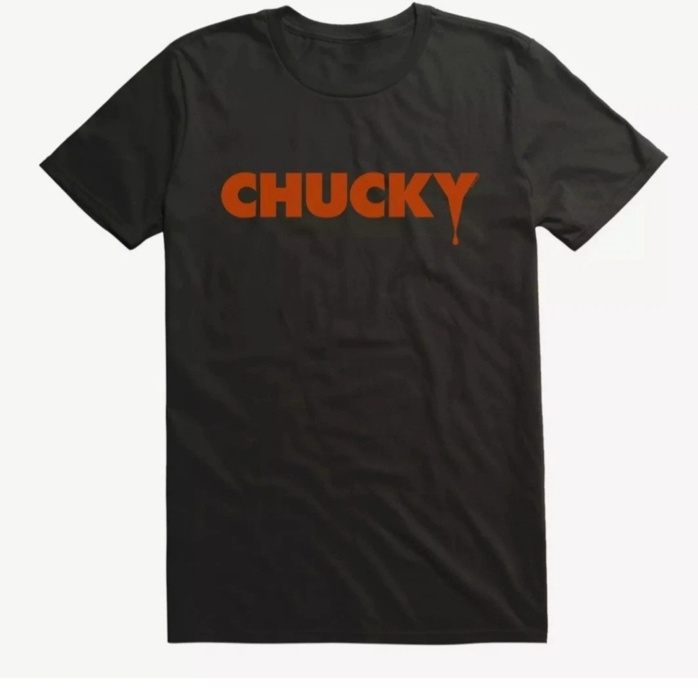 Chucky Classic Red Logo Drip T-Shirt Size M Color Black 100% Cotton